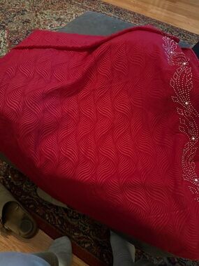 Jessica McClintock Red Embellished Wave-Pattern Wrap